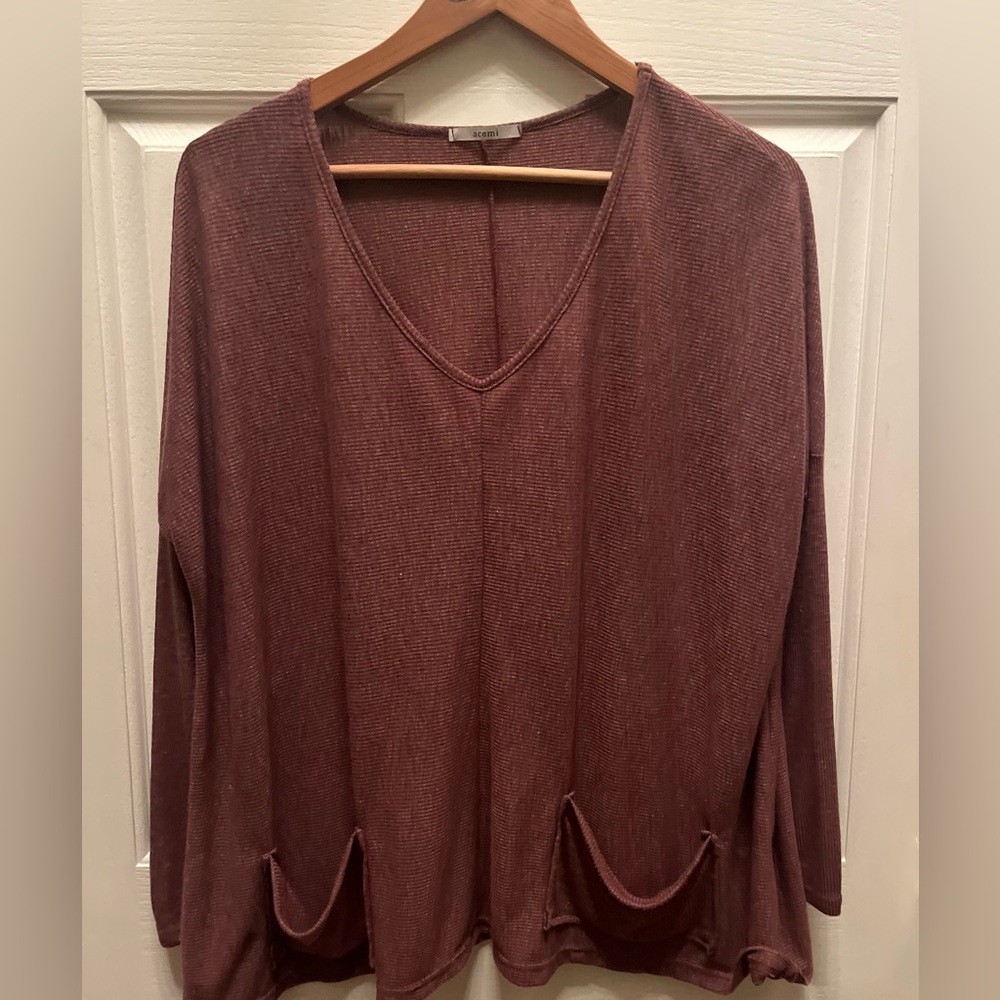 PRE-OWNED ACEMI WOMEN'S OVERSIZED KNIT TOP- MAUVE- SMALL
